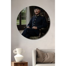 Teona Ahşap Mustafa Kemal Atatürk Yağlı Boya Görünümlü Ahşap Dekoratif Tablo Yuvarlak Duvar Tablosu