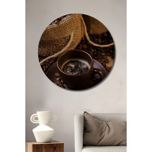 Teona Ahşap Kahve Keyfi Yağlı Boya Görünümlü Ahşap Dekoratif Tablo Yuvarlak Duvar Tablosu