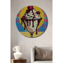 Teona Ahşap Tatlı Rüyalar Dondurma Kase Yağlı Boya Görünümlü Modern Sanat Ahşap Dekoratif Tablo Yuvarlak Duvar Tablosu