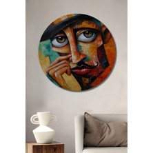 Teona Ahşap Gızemlı Düşünür Yağlı Boya Görünümlü Ahşap Dekoratif Tablo Yuvarlak Duvar Tablosu