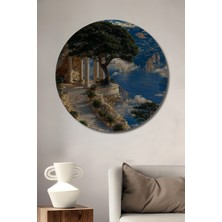 Teona Ahşap Masalsı Antik Vaha Ahşap Dekoratif Tablo Yuvarlak Duvar Tablosu