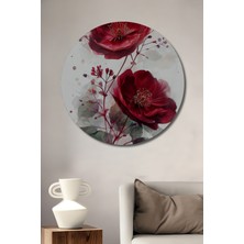 Teona Ahşap Koyu Kırmızı Güller Sulu Boya Görünümlü Ahşap Tablo Yuvarlak Duvar Tablosu