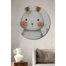 Teona Ahşap Sevimli Tavşan Sulu Boya Görünümlü Ahşap Dekoratif Tablo Yuvarlak Duvar Tablosu