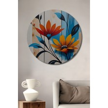 Teona Ahşap Canlı Renkler Çiçek Buketi Ahşap Dekoratif Tablo Yuvarlak Duvar Tablosu
