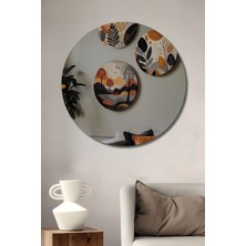 Teona Ahşap Soyut Yaprak Desenli Modern Sanat Ahşap Dekoratif Tablo Yuvarlak Duvar Tablosu