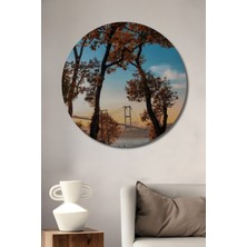 Teona Ahşap Muhteşem Boğaz Manzarası Yağlı Boya Görünümlü Ahşap Dekoratif Tablo Yuvarlak Duvar Tablosu