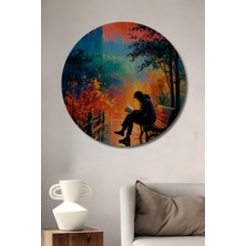 Teona Ahşap Büyülü Günbatımı Manzarası Yağlı Boya Görünümlü Ahşap Dekoratif Tablo Yuvarlak Duvar Tablosu