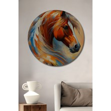 Teona Ahşap Atılgan At Yağlı Boya Görünümlü Modern Sanat Ahşap Dekoratif Tablo Yuvarlak Duvar Tablosu