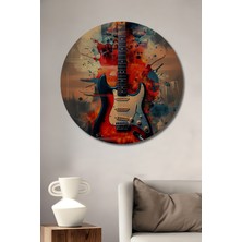 Teona Ahşap Gitarın Ruhu Yağlı Boya Görünümlü Ahşap Dekoratif Tablo Yuvarlak Duvar Tablosu