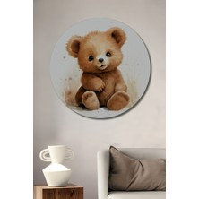 Teona Ahşap Sevimli Ayıcık Sulu Boya Görünümlü Ahşap Dekoratif Tablo Yuvarlak Duvar Tablosu