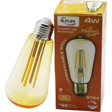 Ayder Timya ELİTLED ST-64 4W - E27 GOLD COLOR FLAMENT LED RUSTİK AMPUL 500LUMEN KIRILMAZ GÖVDE (Timya/Go1395)  205206
