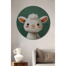 Teona Ahşap Suluboya Görünümlü Sevimli Kuzu Tablosu Ahşap Dekoratif Tablo Yuvarlak Duvar Tablosu