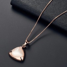 Generica Sevgililer Günü Hediyesi Kadın Rose Gold Kaplama Kedi Gözü Taşlı Geometrik Kolye Küpe Takı Seti