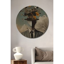 Teona Ahşap Soyut Düşünce Yağlı Boya Görünümlü Ahşap Dekoratif Tablo Yuvarlak Duvar Tablosu