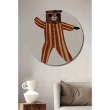 Teona Ahşap Kaykay Yapan Ayı Yağlı Boya Görünümlü Ahşap Dekoratif Tablo Yuvarlak Duvar Tablosu