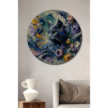 Teona Ahşap Gızemlı Kedi Yağlı Boya Görünümlü Soyut Sanat Ahşap Dekoratif Tablo Yuvarlak Duvar Tablosu