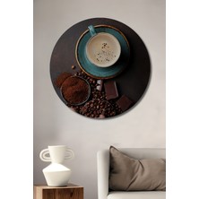 Teona Ahşap Kahve Çikolata Keyfi Yağlı Boya Görünümlü Dekoratif Ahşap Tablo Yuvarlak Duvar Tablosu