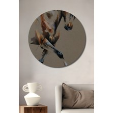 Teona Ahşap Atlı Soyut Sanat Yağlı Boya Görünümlü Ahşap Dekoratif Tablo Yuvarlak Duvar Tablosu
