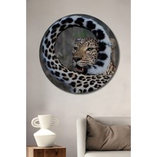 Teona Ahşap Leopar Deseni Yağlı Boya Görünümlü Ahşap Dekoratif Tablo Yuvarlak Duvar Tablosu