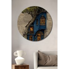 Teona Ahşap Büyülü Ağaç Ev Sulu Boya Görünümlü Sanat Tablo Yuvarlak Duvar Tablosu