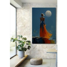 Teona Ahşap Kadın Ay Işığı Manzara Yağlı Boya Görünümlü Ahşap Dekoratif Ev,antre,salon,ofis,mutfak Tablo