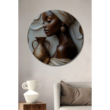 Teona Ahşap Altın Varaklı Afrika Kraliçesi Yağlı Boya Görünümlü Ahşap Dekoratif Tablo Yuvarlak Duvar Tablosu