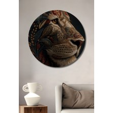 Teona Ahşap Aslan Desenli Nakış Görünümlü Ahşap Dekoratif Tablo Yuvarlak Duvar Tablosu