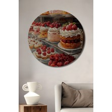 Teona Ahşap Lezzetli Pastalar Yağlı Boya Görünümlü Dekoratif Ahşap Tablo Yuvarlak Duvar Tablosu
