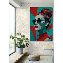 Teona Ahşap Glamour Gözlüklü Kadın Pop Art Yağlı Boya Görünümlü Dekoratif Ahşap Ev,antre,salon,ofis Tablo
