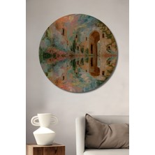 Teona Ahşap Bohem Suluboya Görünümlü Avlu Tablosu Yuvarlak Duvar Tablosu