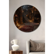 Teona Ahşap Büyülü Kale Içi Detaylı Yağlı Boya Görünümlü Ahşap Dekoratif Tablo Yuvarlak Duvar Tablosu