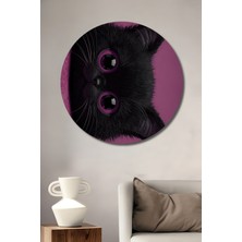 Teona Ahşap Gızemlı Siyah Kedi Sanat Tablosu Ahşap Dekoratif Yuvarlak Duvar Tablosu