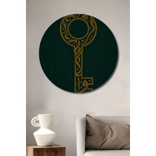 Teona Ahşap Altın Islami Hat Yazısı Anahtar Ahşap Dekoratif Tablo Yuvarlak Duvar Tablosu