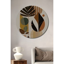 Teona Ahşap Soyut Yaprak Formları Yağlı Boya Görünümlü Ahşap Dekoratif Tablo Yuvarlak Duvar Tablosu