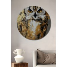 Teona Ahşap Altın Vurgulu Baykuş Yağlı Boya Görünümlü Dekoratif Ahşap Tablo Yuvarlak Duvar Tablosu