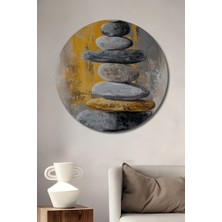 Teona Ahşap Dengeleyici Taşlar Yağlı Boya Görünümlü Ahşap Dekoratif Tablo Yuvarlak Duvar Tablosu