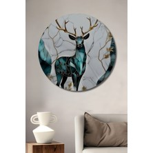 Teona Ahşap Altın Boynuzlu Orman Ruhu Ahşap Dekoratif Tablo Yuvarlak Duvar Tablosu