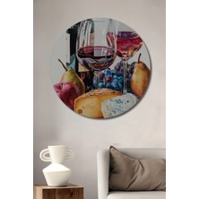 Teona Ahşap Lezzetli Şarap ve Peynir Sanatı Sulu Boya Görünümlü Dekoratif Ahşap Tablo Yuvarlak Duvar Tablosu