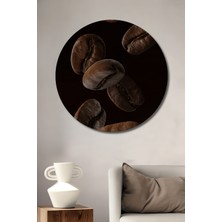 Teona Ahşap Kahve Çekirdekleri Yağlı Boya Görünümlü Dekoratif Ahşap Tablo Yuvarlak Duvar Tablosu