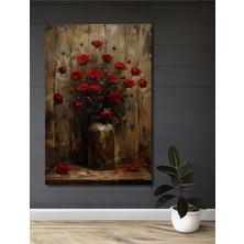 Teona Ahşap Kırmızı Gül Buketi Yağlı Boya Görünümlü Ahşap Dekoratif Ev,antre,salon,ofis,mutfak,yatak Odası Tablo