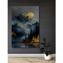 Teona Ahşap Altın Işıltılı Dağ Manzarası Sulu Boya Görünümlü Modern Sanat Dekoratif Ahşap Ev,antre,salon Tablo