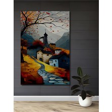 Teona Ahşap Sonbahar Köy Manzarası Yağlı Boya Görünümlü Ahşap Dekoratif Ev,antre,salon,ofis,mutfak Tablo