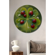 Teona Ahşap Uğurlu Uğur Böcekleri Sulu Boya Görünümlü Dekoratif Ahşap Tablo Yuvarlak Duvar Tablosu