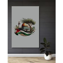 Teona Ahşap Filistin Bayrağı ve Kubbet-Üs Sahra Yağlı Boya Görünümlü Ahşap Dekoratif Ev,antre,salon,ofis Tablo