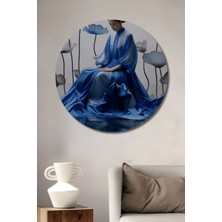 Teona Ahşap Büyüleyici Lotus Çiçekleri Kadın Temalı Soyut Sanat Ahşap Dekoratif Tablo Yuvarlak Duvar Tablosu