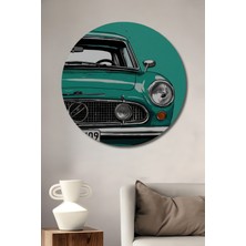 Teona Ahşap Yeşil Klasik Araba Yağlı Boya Görünümlü Ahşap Dekoratif Tablo Yuvarlak Duvar Tablosu