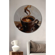 Teona Ahşap Buharlı Kahve Tabağı Üzerinde Kalp Sanatlı Yağlı Boya Görünümlü Dekoratif Ahşap Tablo Yuvarlak Duvar Tablosu