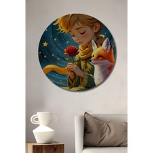 Teona Ahşap Küçük Prens ve Tilki Yağlı Boya Görünümlü Ahşap Tablo Yuvarlak Duvar Tablosu
