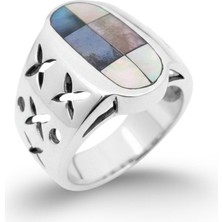 Oya Silver Iri Retro Lekeli Sedef Taşlı Gümüş Kadın Yüzük [OYSY109]