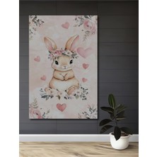 Teona Ahşap Sevimli Tavşan Çiçek Tacı Sulu Boya Görünümlü Ahşap Dekoratif Ev,antre,salon,ofis,mutfak Tablo